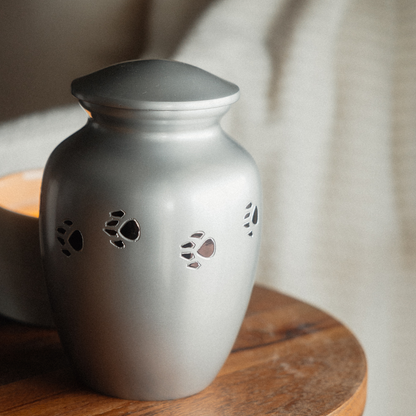Paw Prints - Pet Cremation Urn - Silver - Medium