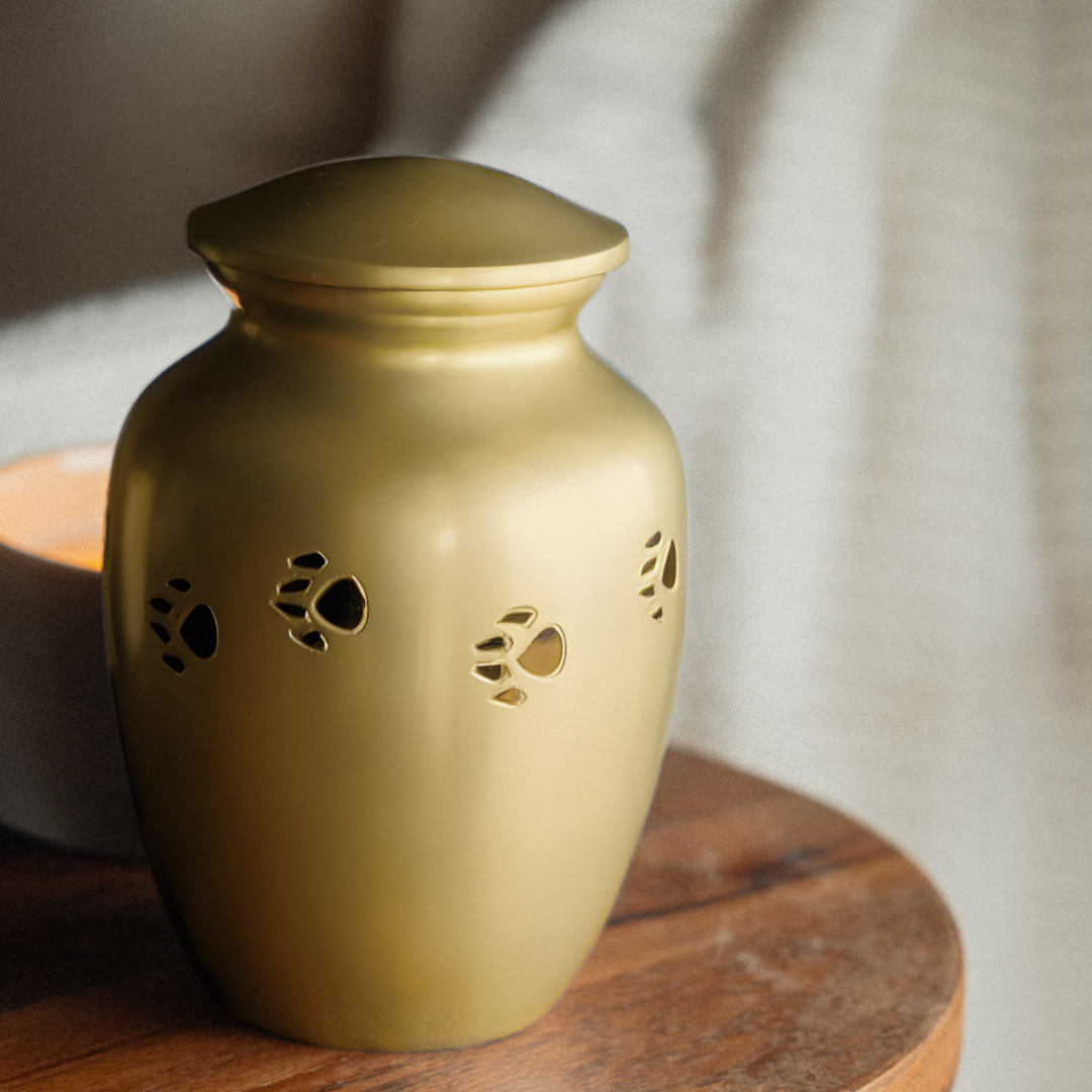 Paw Prints - Pet Cremation Urn - Gold - Small