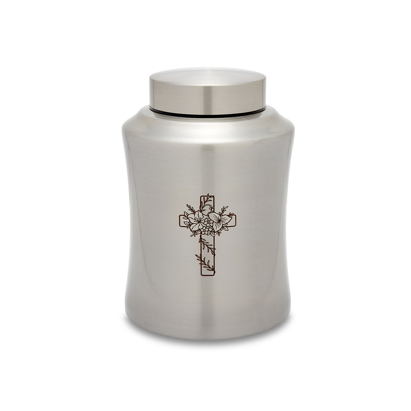 Stainless Steel Cross with Flower Adult Urn image 0